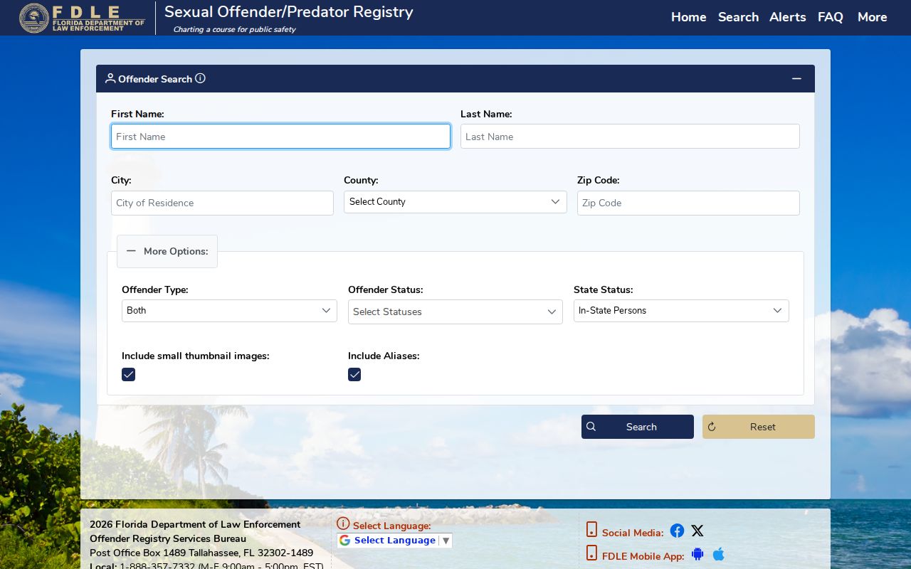 Tallahassee neighbors search in the FDLE address radius registry
