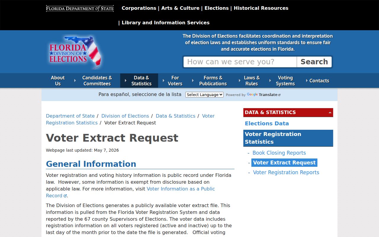 Tallahassee neighbors in the Florida voter extract request system