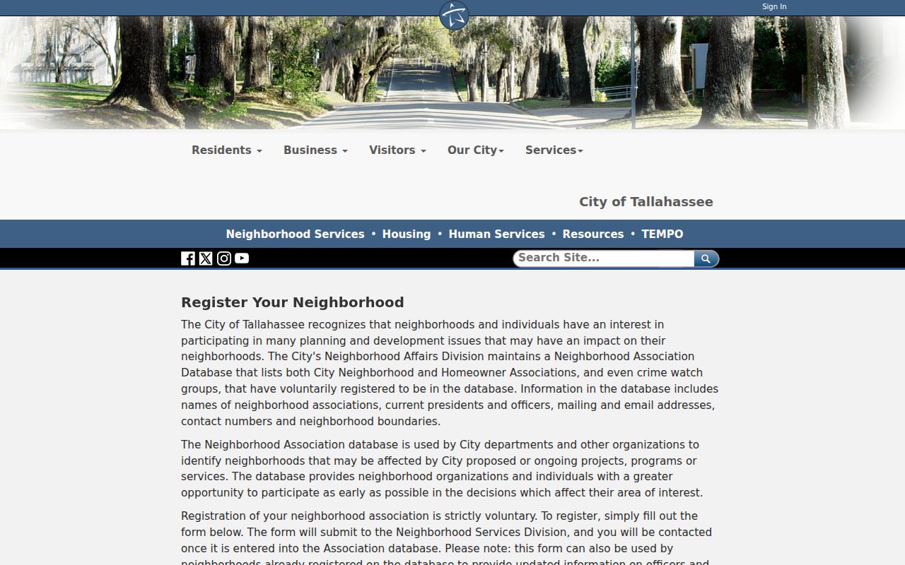 Tallahassee neighbors and the city neighborhood association database