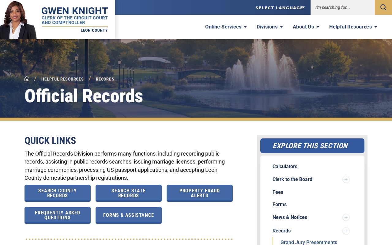 Leon County Clerk Official Records coverage for Tallahassee house history